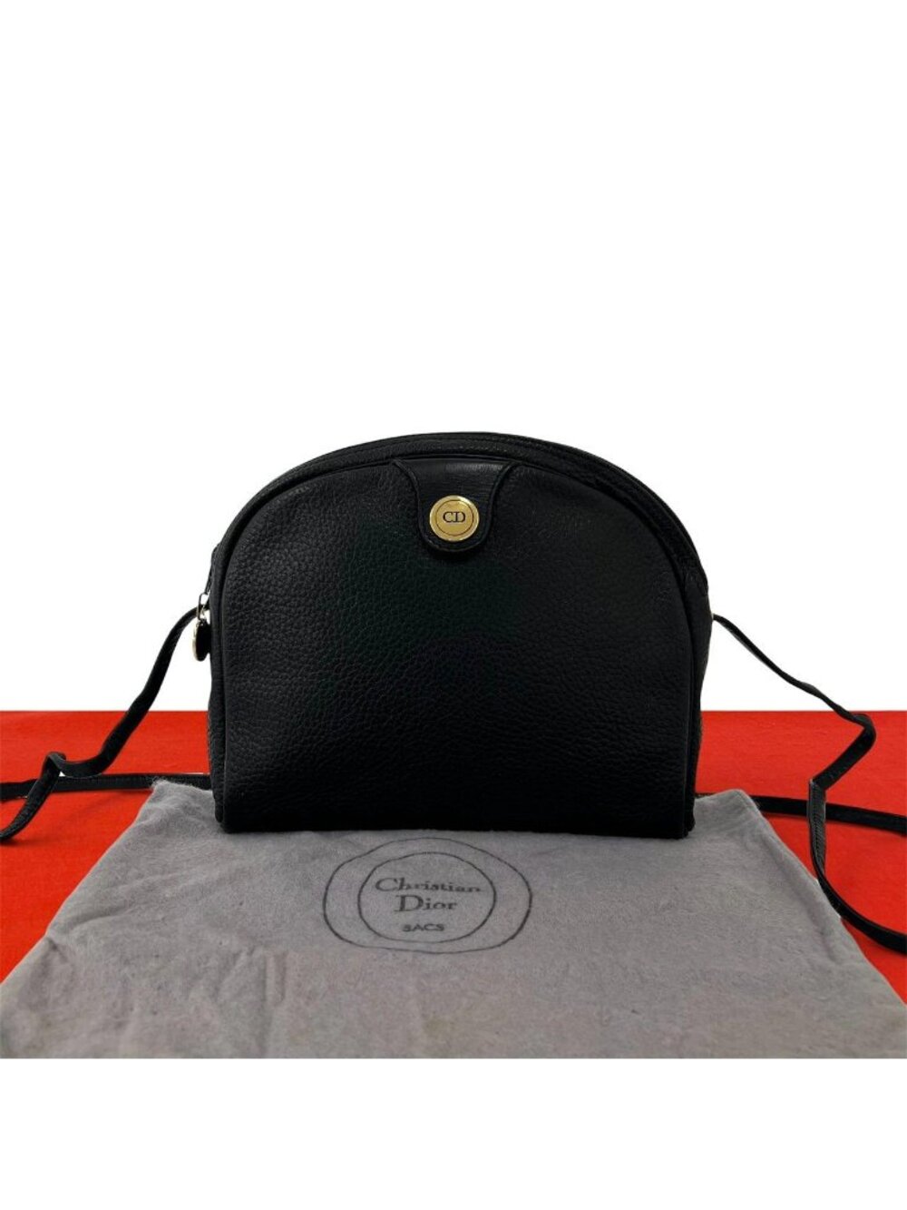 Dior Vintage CD Logo Leather Shoulder Bag Pochette Black